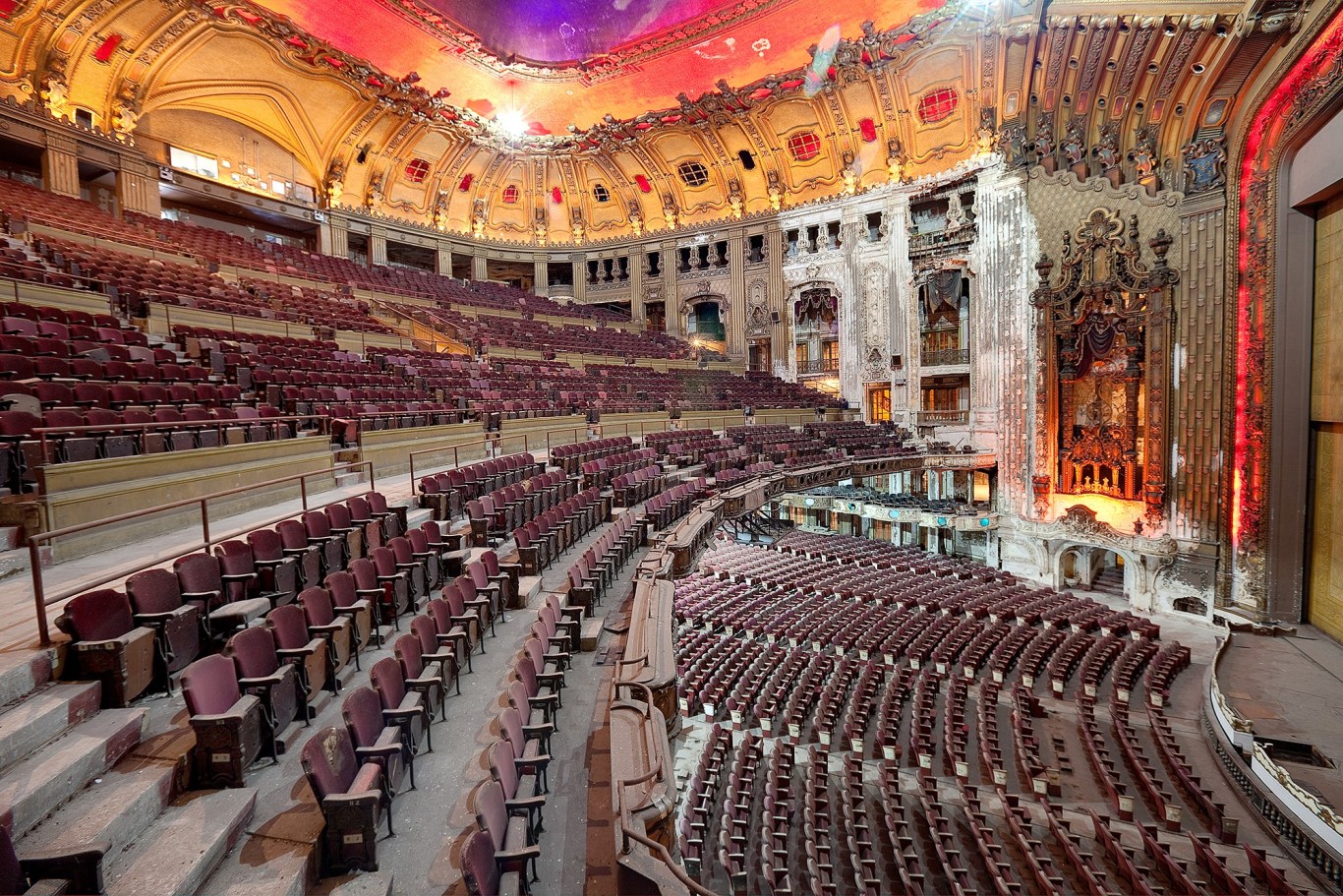 This multi-story venue shows the interior seating allowing for the large capacity of this venue. 