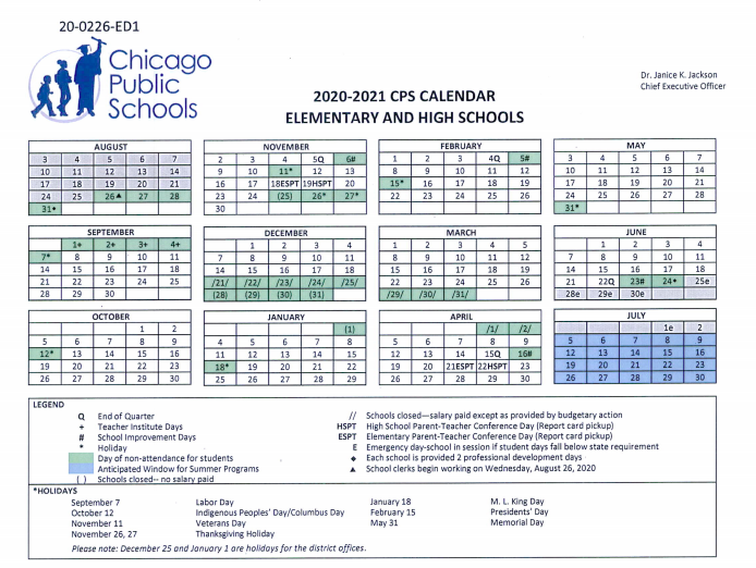 Chicago Public Schools 202021 Calendar Is Out