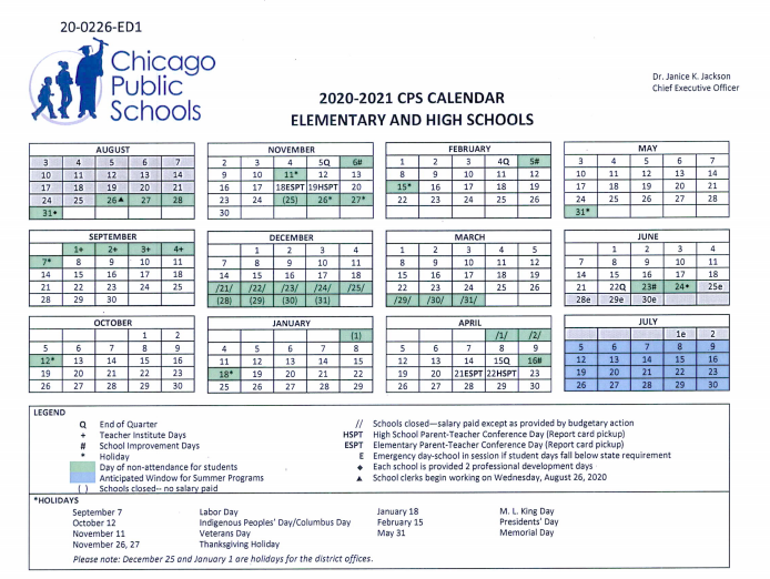 Chicago Public Schools 2020 21 Calendar Is Out