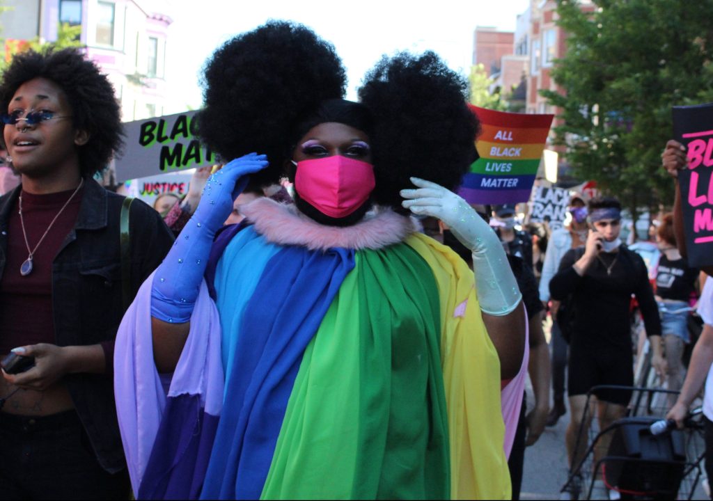Drag queen Lucy Stoole joins several other Black queer leaders during Sunday's Drag March for Change. | Jake Wittich/Block Club Chicago