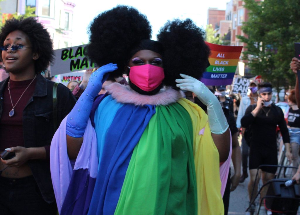 Drag queen Lucy Stoole joins several other Black queer leaders during Sunday's Drag March for Change. | Jake Wittich/Block Club Chicago