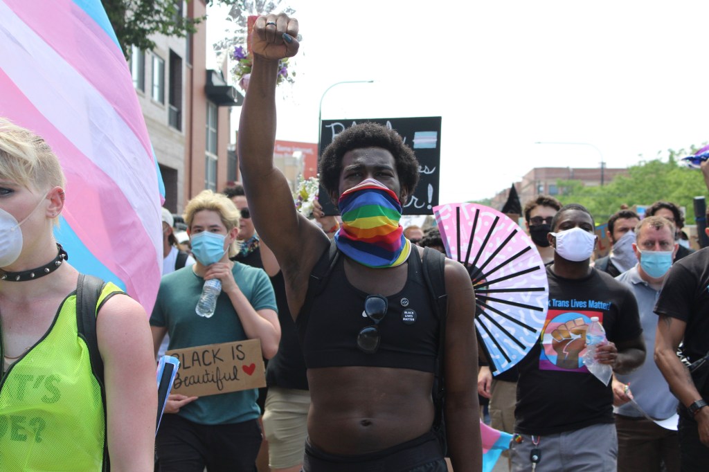Chijioke Williams (she/her/hers) marches during Sunday's "Reclaim Pride" protest.