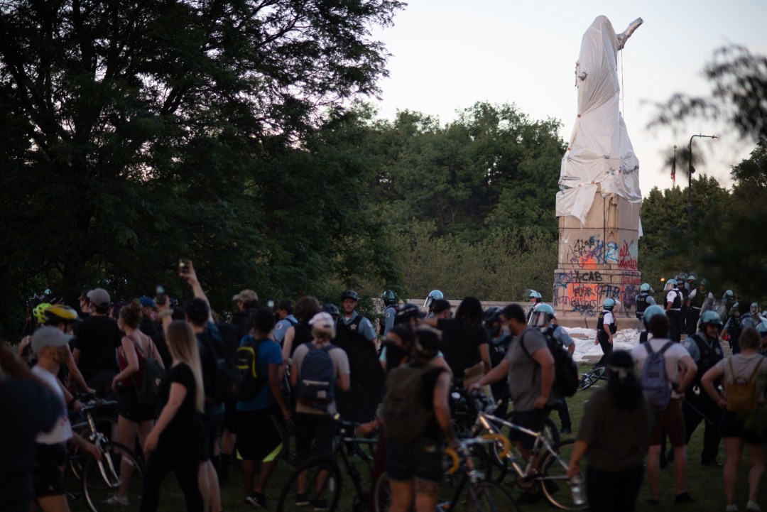 Protesters Try To Tear Down Columbus Statue In Chicago As Clashes