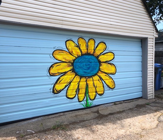 Artist Painting Flower Murals, Garage Door Art Paintings