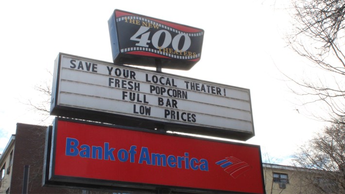 The New 400 Theaters' marquee as seen on March 8, 2023.