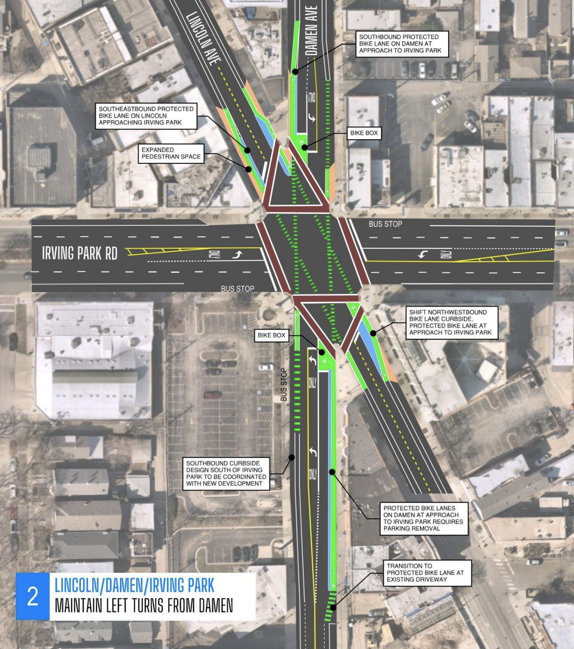 Improving Safety And Mobility: Proposed Changes For The Lincoln, Irving, And Damen Crossing 4 concept two: maintaining left-turn lanes